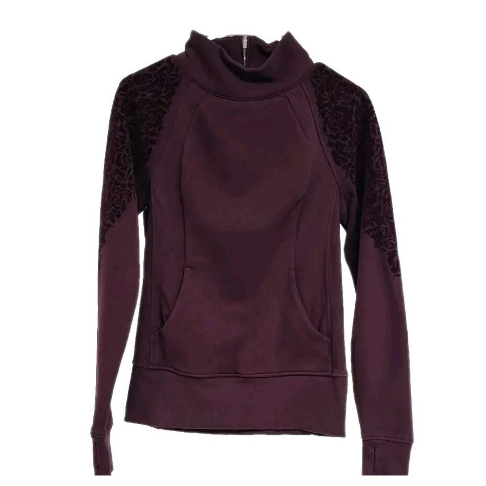 Lululemon Floral Flock Pullover Sweatshirt Black Berry Women's Size 4 VGUC